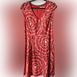 Boden Printed Spring Dress (soft red swirl) US 10R